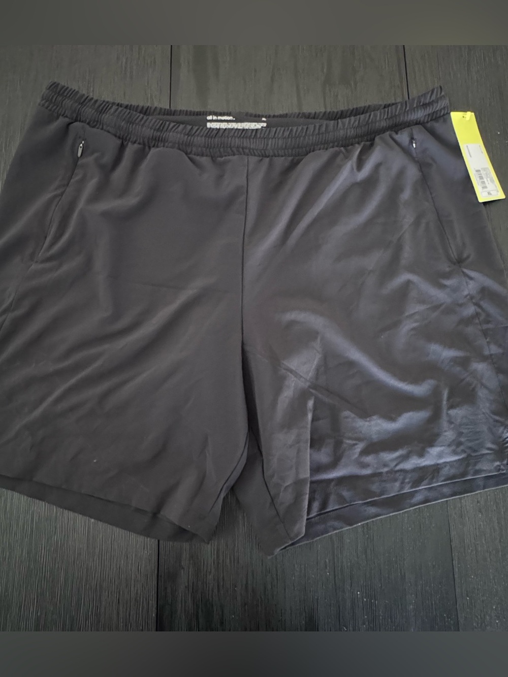 NWT All In Motion Black Athletic Drawstring Lined Shorts Zipper Pocket Size XL